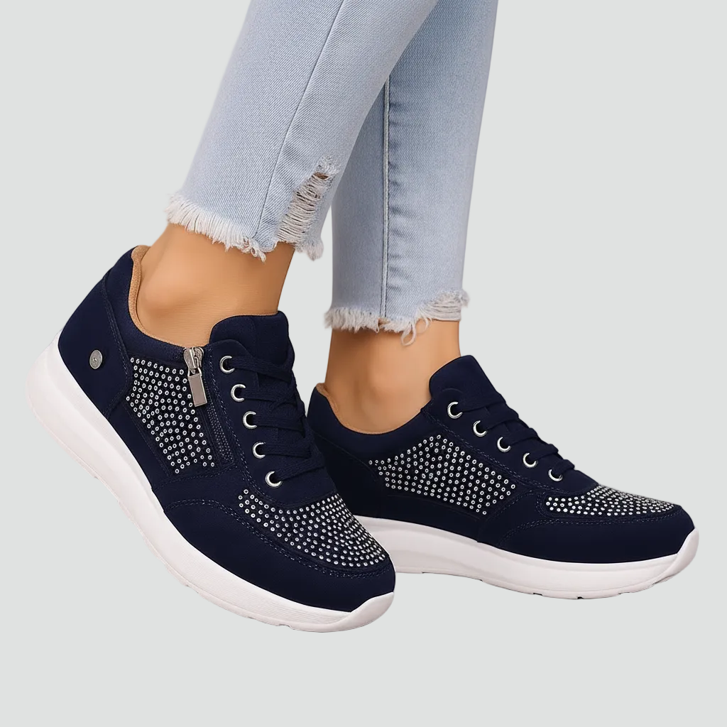 Women's Orthopedic Mesh Panel Zip-Up Platform Sneakers