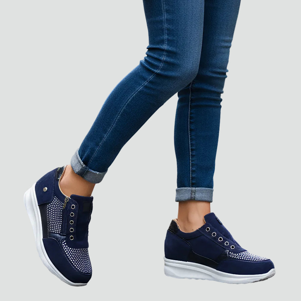 Women's Orthopedic Mesh Panel Zip-Up Platform Sneakers