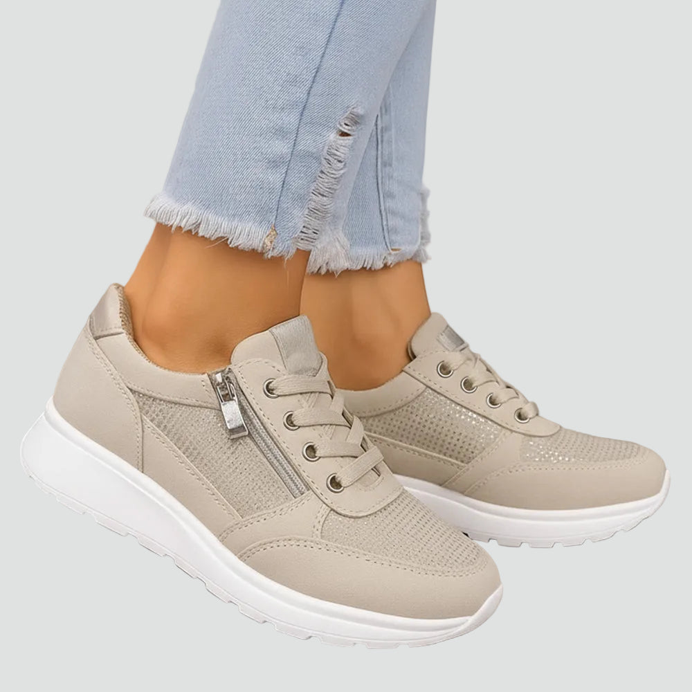 Women's Orthopedic Mesh Panel Zip-Up Platform Sneakers