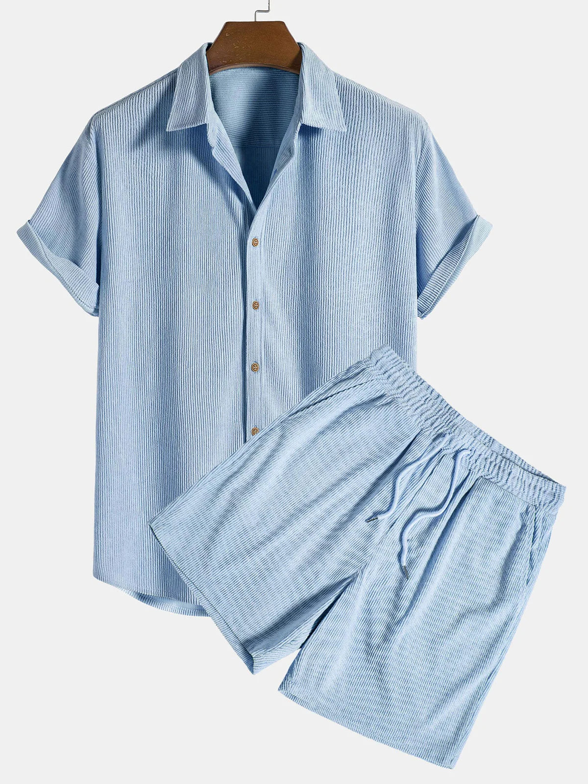 Men's Textured Short-Sleeve Button-Front Shirt and Shorts Set