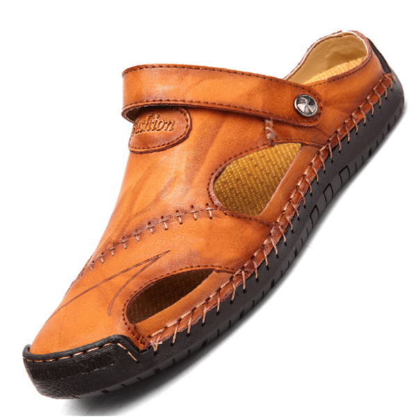 Men's Orthopedic Leather Mesh Panel Adjustable Strap Sandals