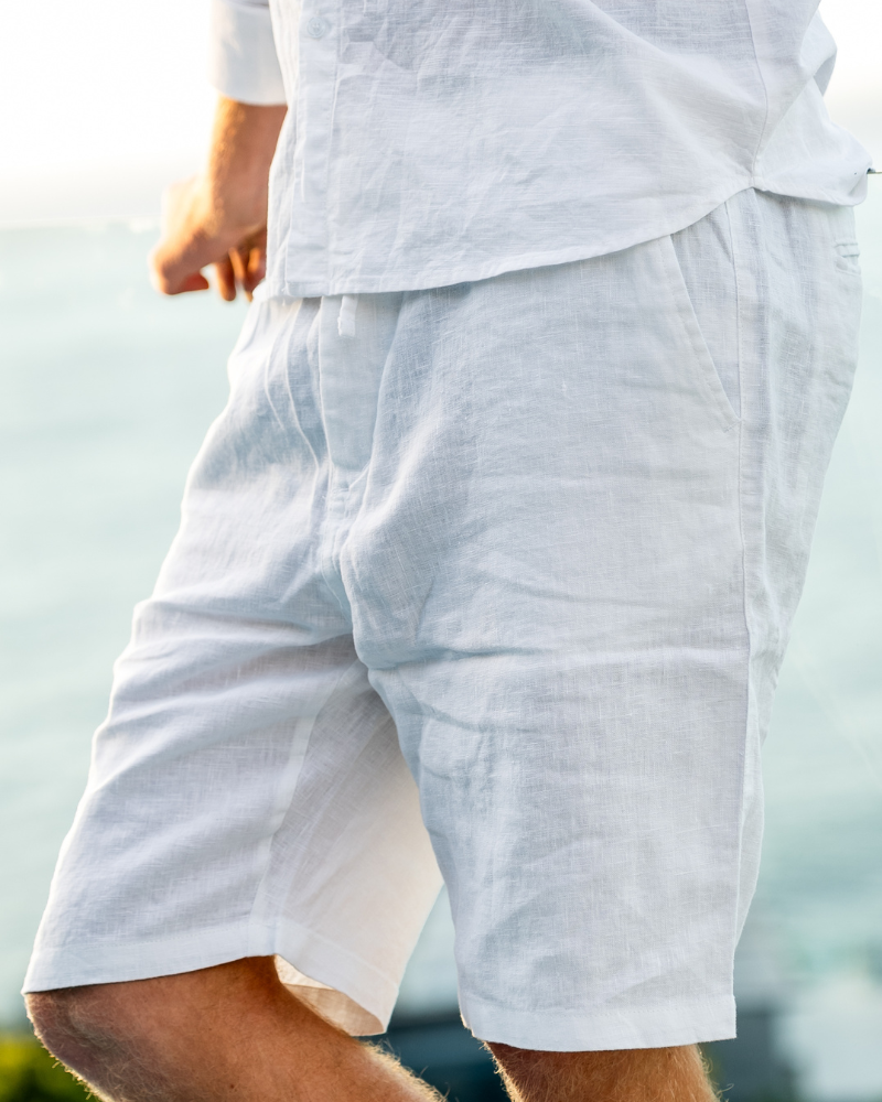Men's Linen Drawstring Shorts with Elastic Waist