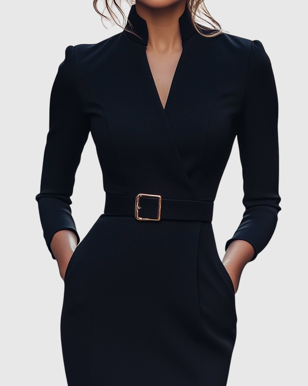 Women’s Refined Belted Midi Dress with Tailored Silhouette for Elegant Occasions
