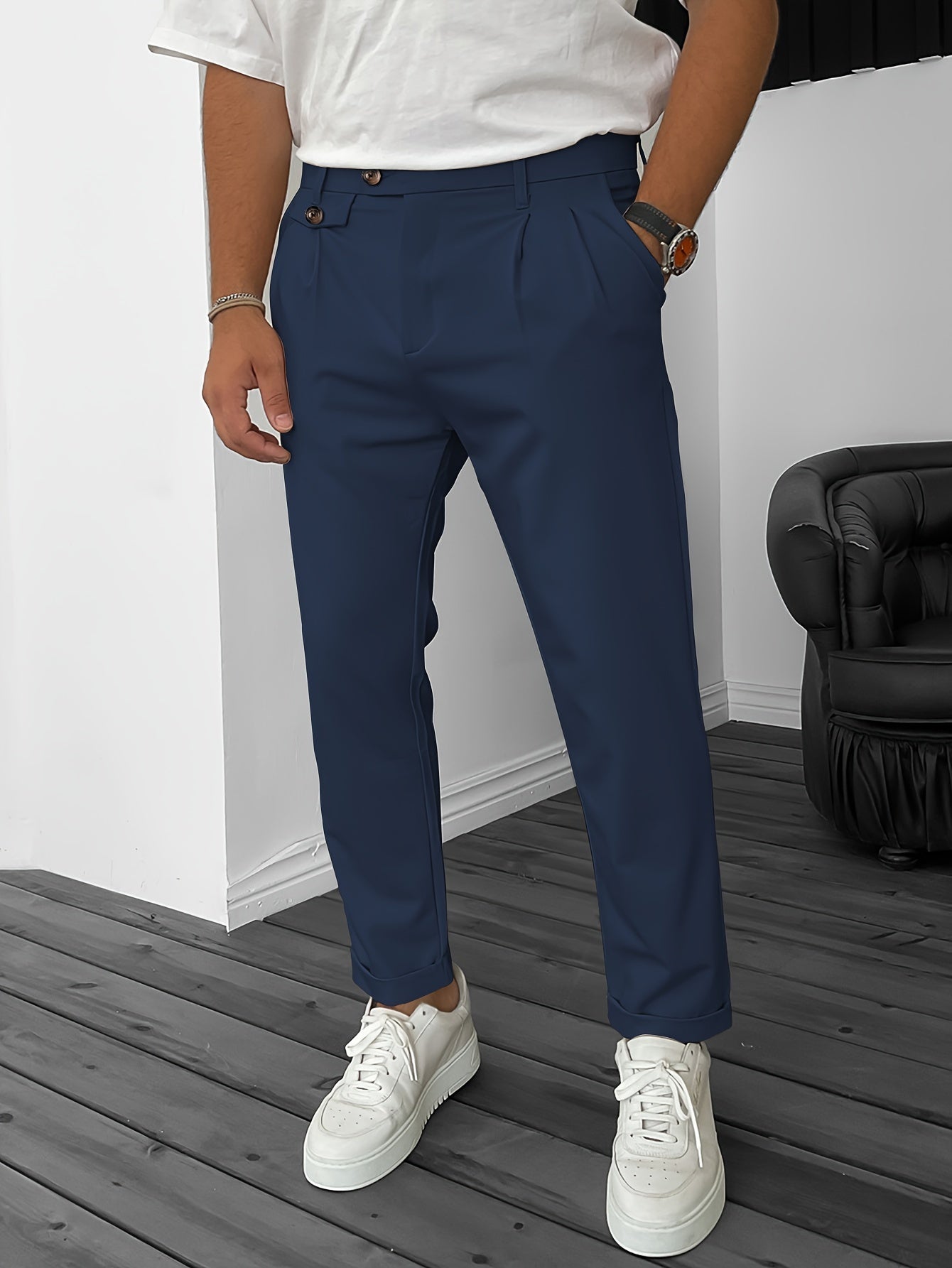 Men's Pleated Front Wide Leg Dress Trousers
