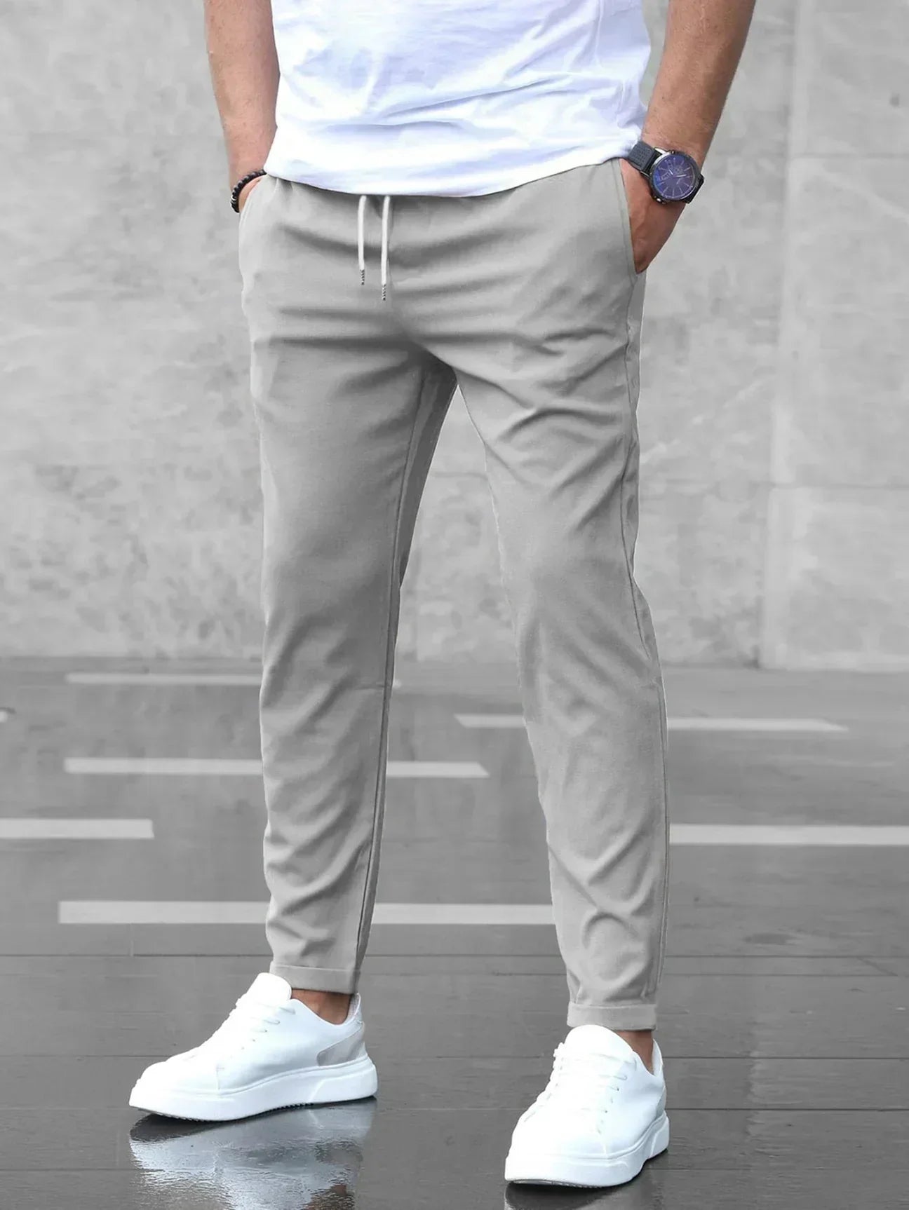 Men’s Tapered Pants with Side Pockets and Clean Waistband