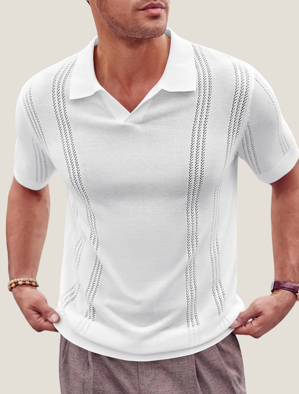 Men's Textured Knit Polo Short Sleeve Pullover