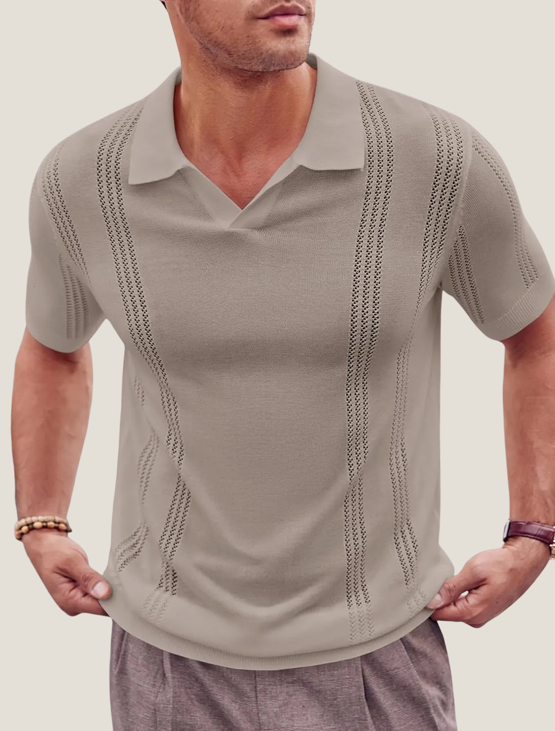Men's Textured Knit Polo Short Sleeve Pullover