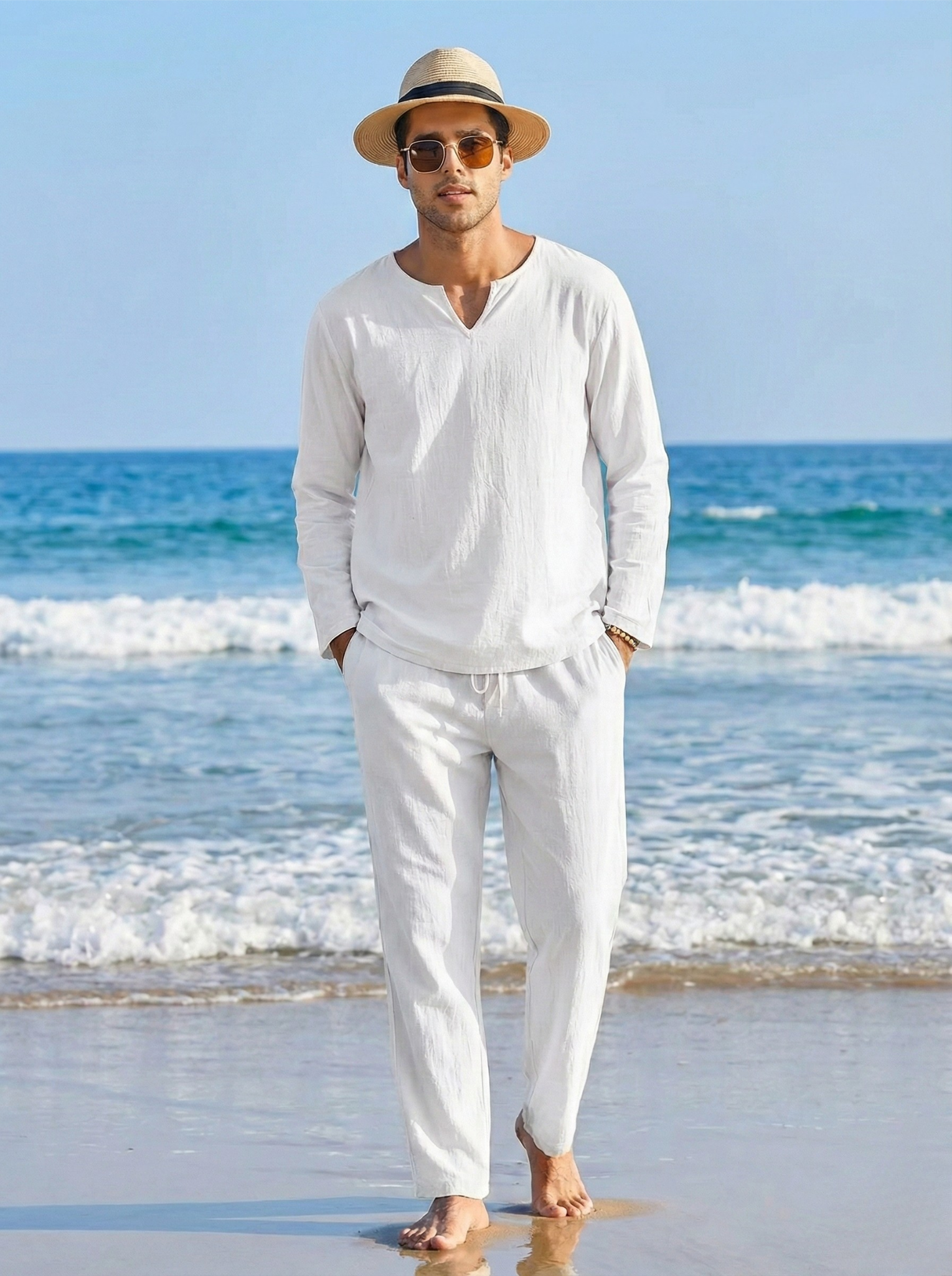 Men’s Two-Piece Relaxed Shirt and Pants Set – Effortless Contemporary Style
