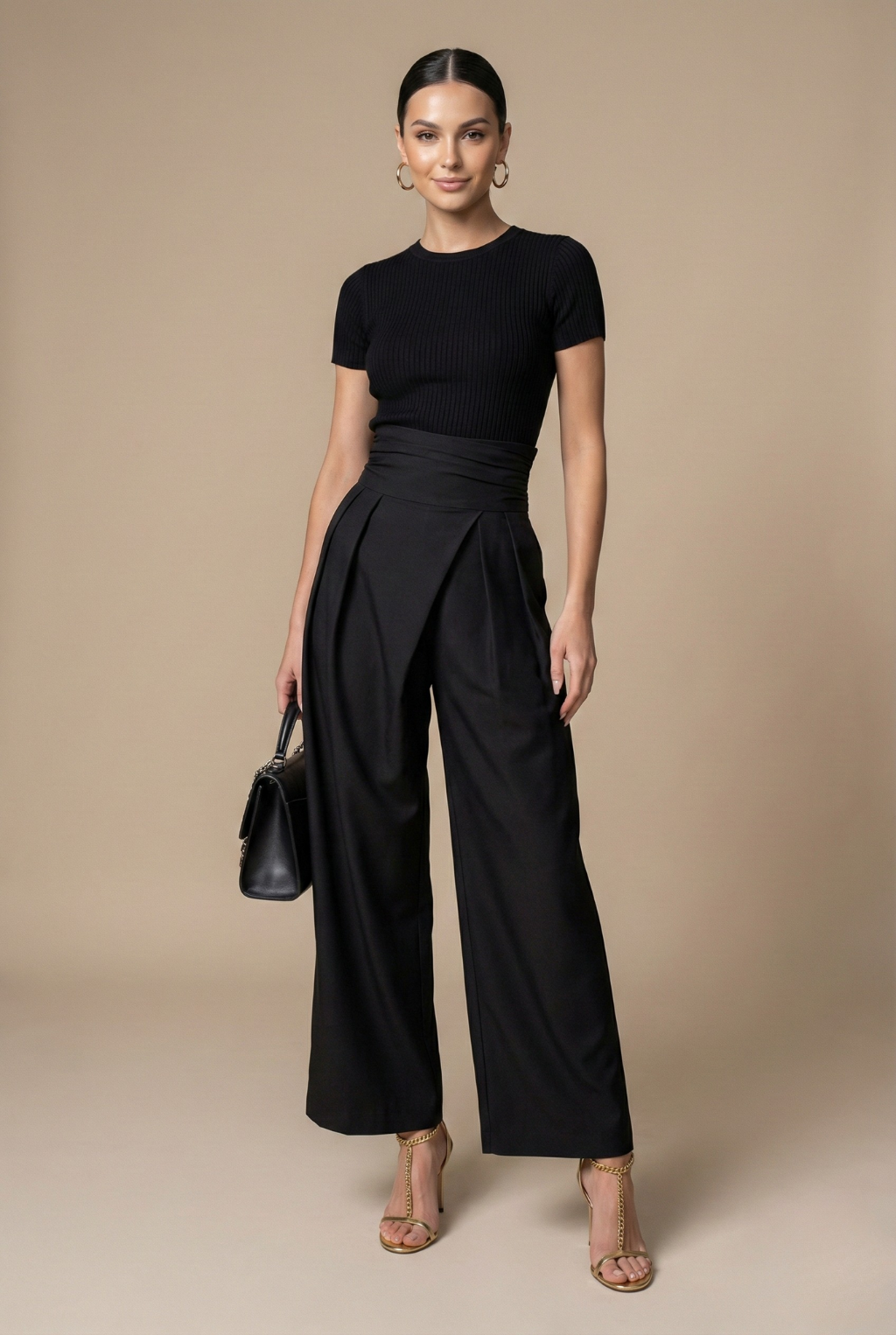 Women’s High-Waisted Wide Leg Pants with Tailored Pleats