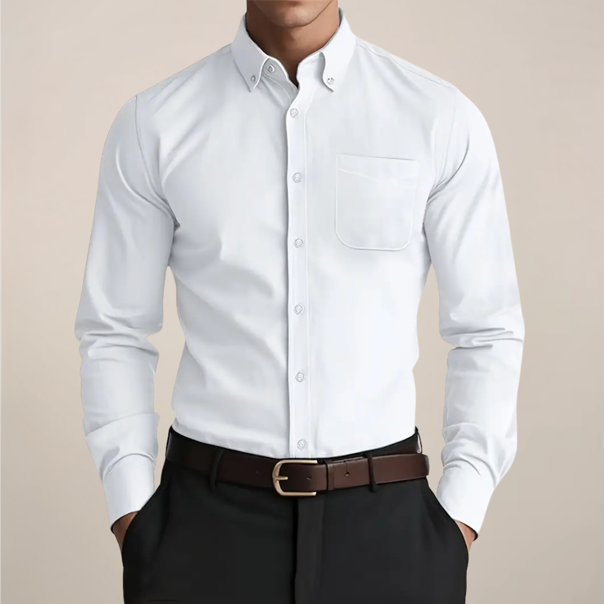 Men’s Long Sleeve Button-Up Shirt with Button-Down Collar and Chest Pocket