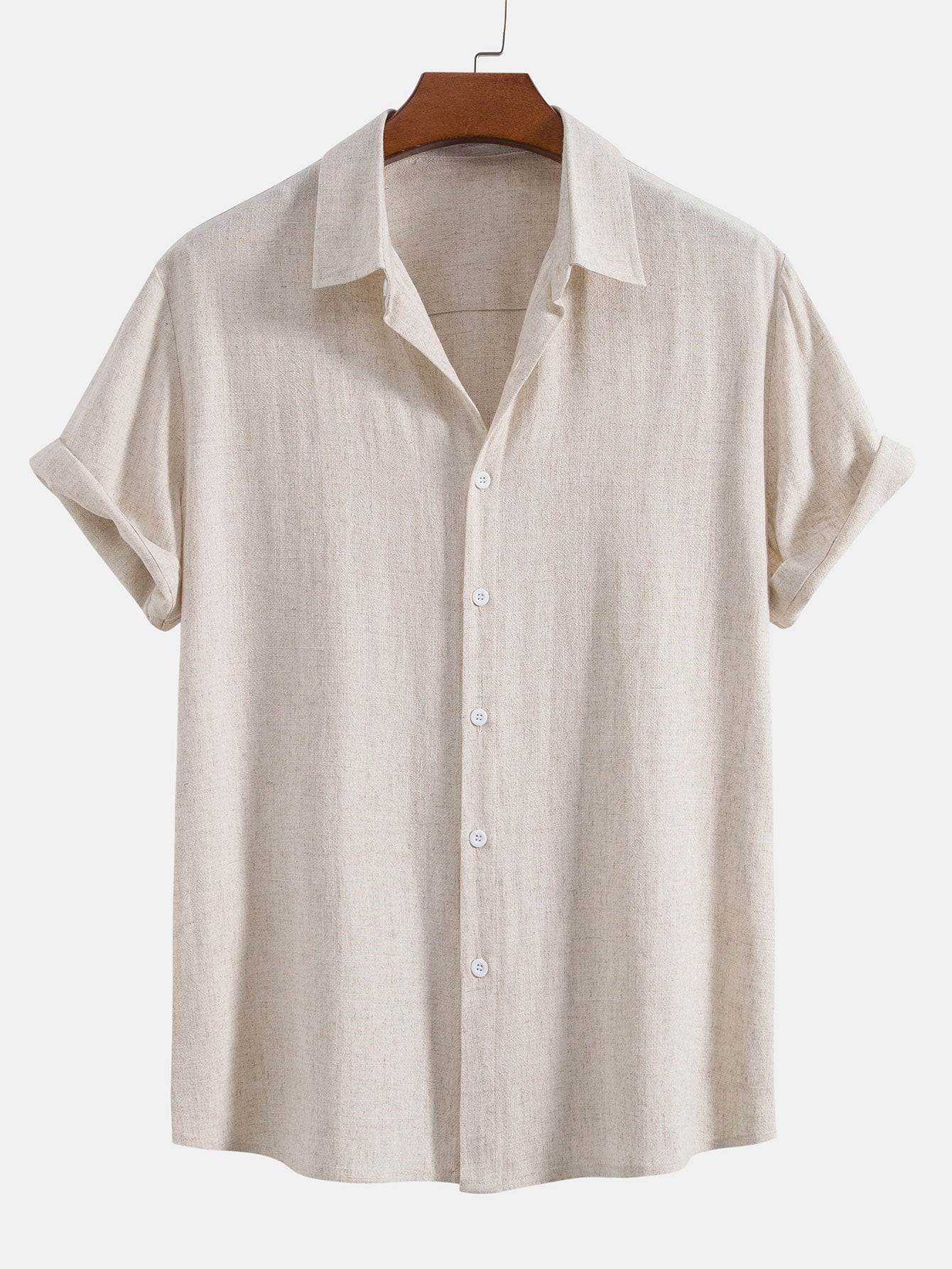 Ensemble en lin pour hommes - Chemise à manches courtes à boutons et pantalons à cordon de serrage