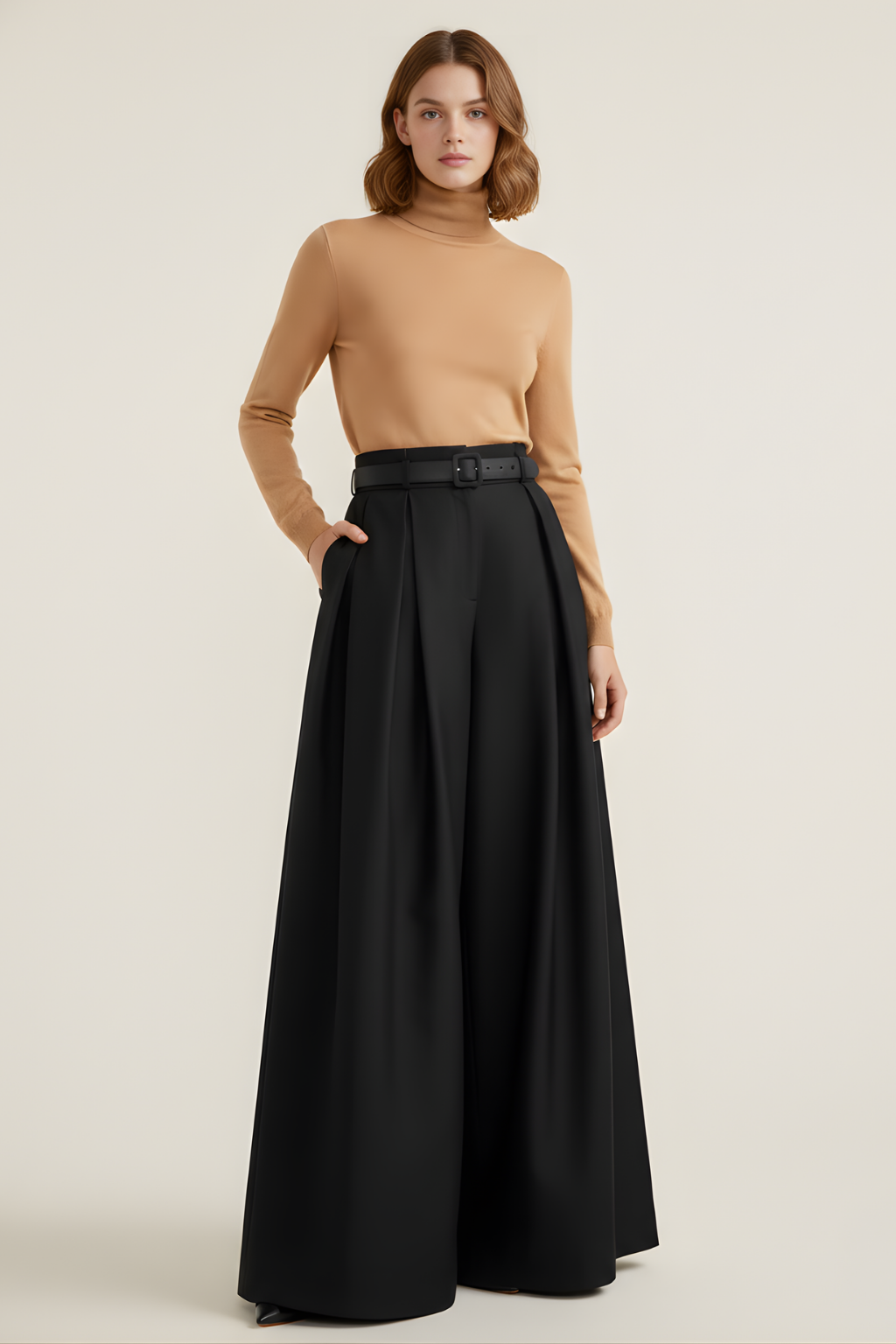 Women’s High-Waist Wide-Leg Trousers with Full-Length Skirt-Like Silhouette
