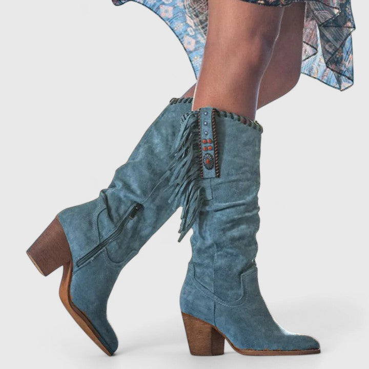 Women's Boots Knee High Fringe Block Heel