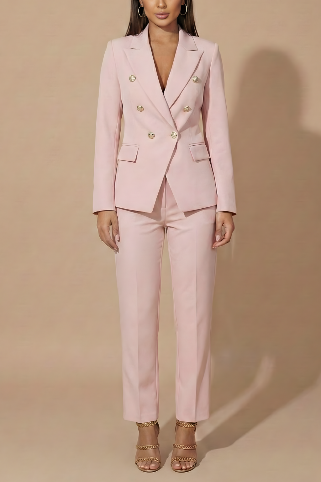 Women’s Two-Piece Suit with Double-Breasted Blazer Jacket and Tailored Pants