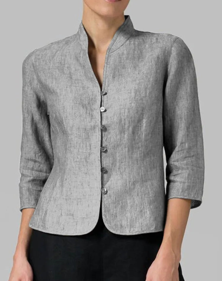 Women's Blouse Stand Collar Long Sleeve Button-Down