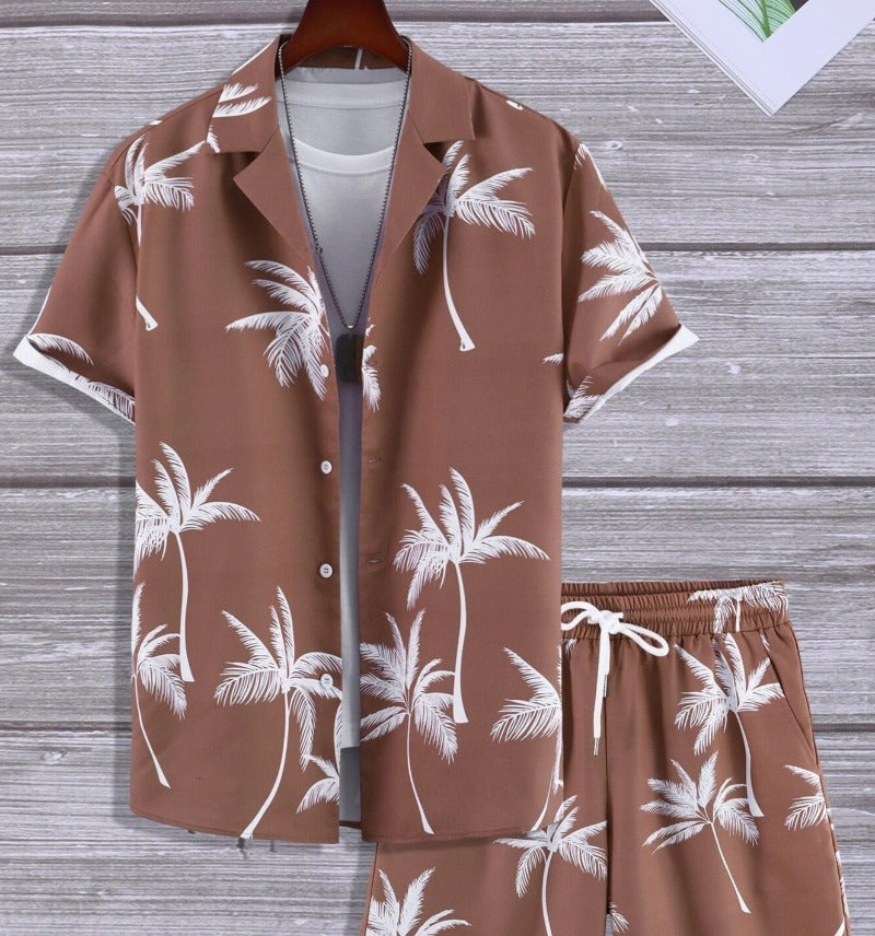 Men’s Two-Piece Summer Shirt and Shorts Set – Relaxed Tropical Print Style
