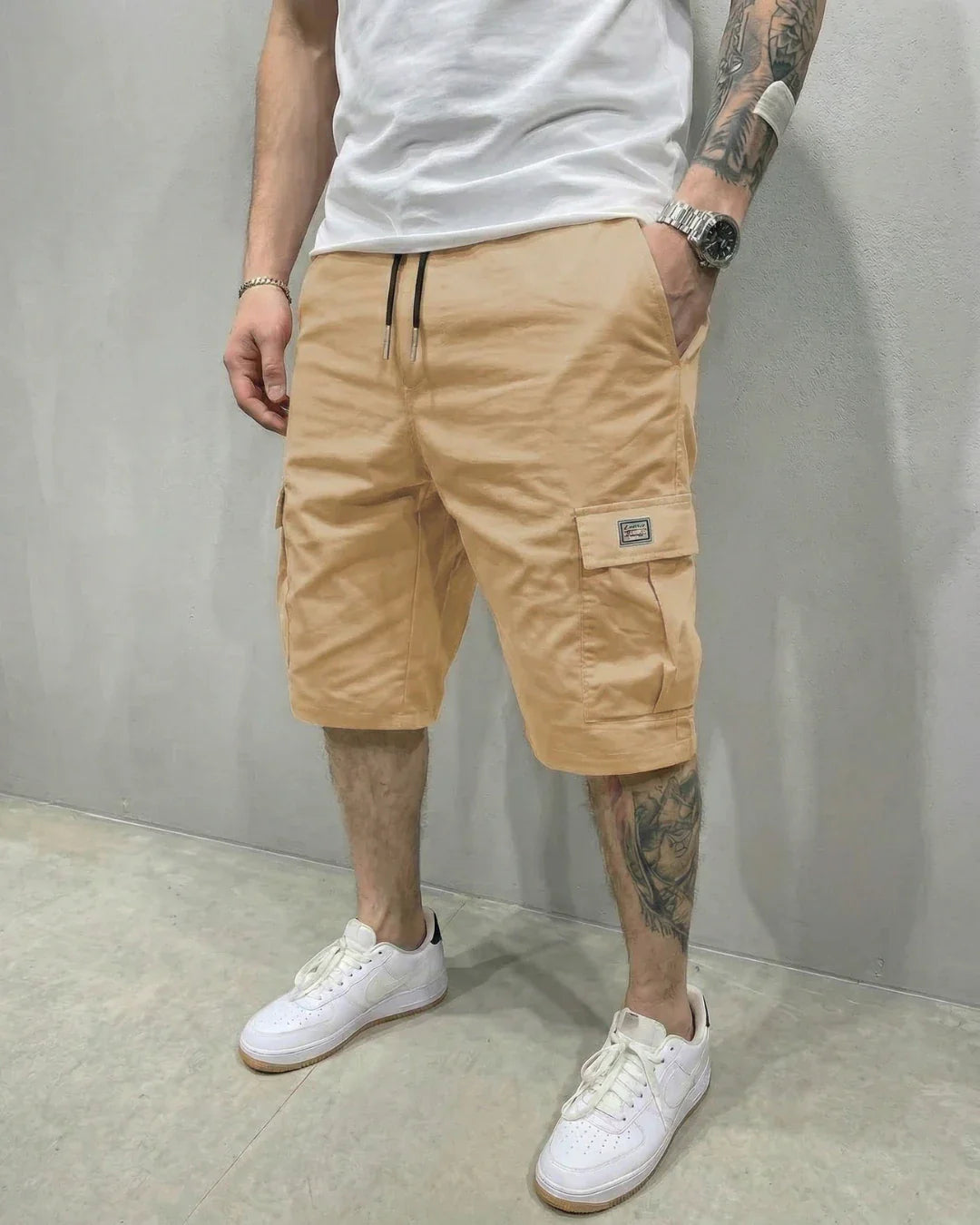 Men's Drawstring Cargo Shorts with Side Pockets