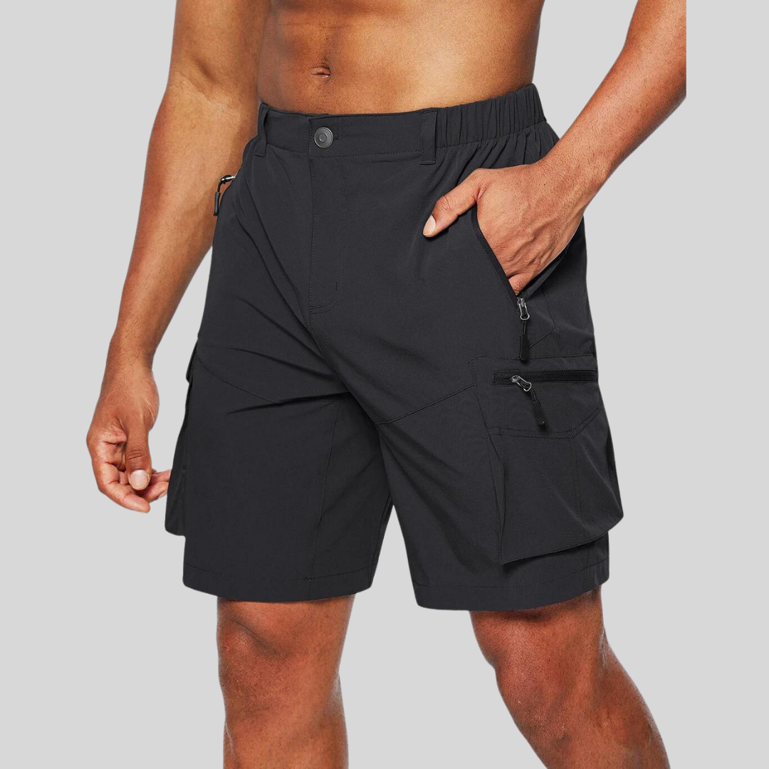 Men's Elastic Waist Cargo Shorts - Zip Pocket Design