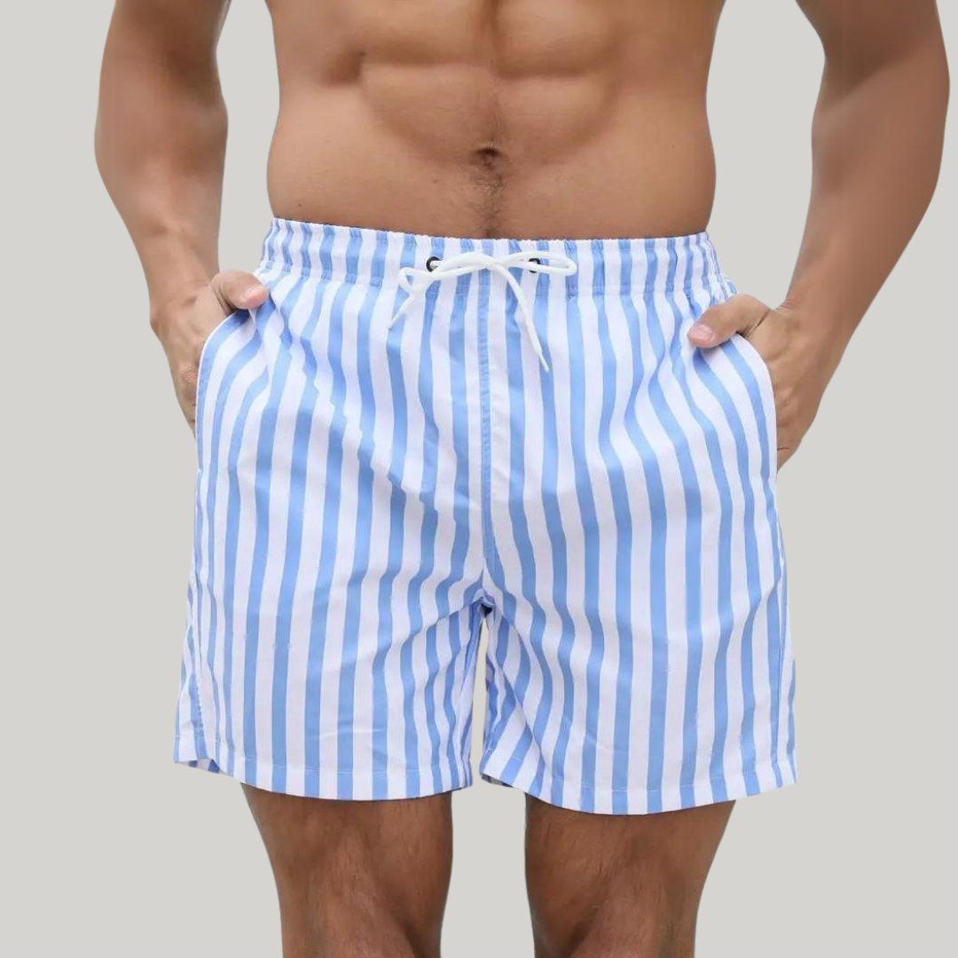 Shorts de bain à rayures avec cordon de serrage pour hommes