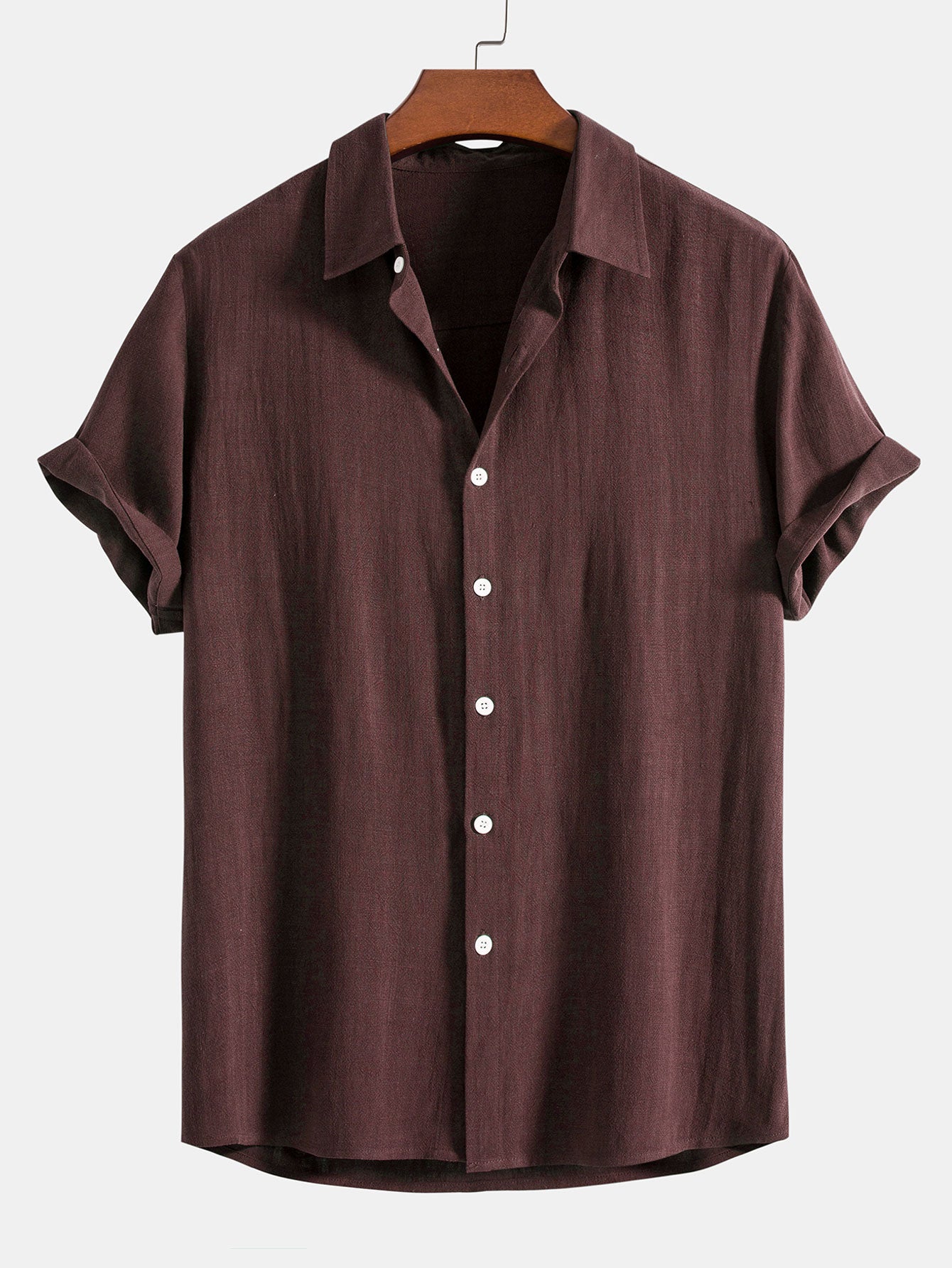 Ensemble en lin pour hommes - Chemise à manches courtes à boutons et pantalons à cordon de serrage