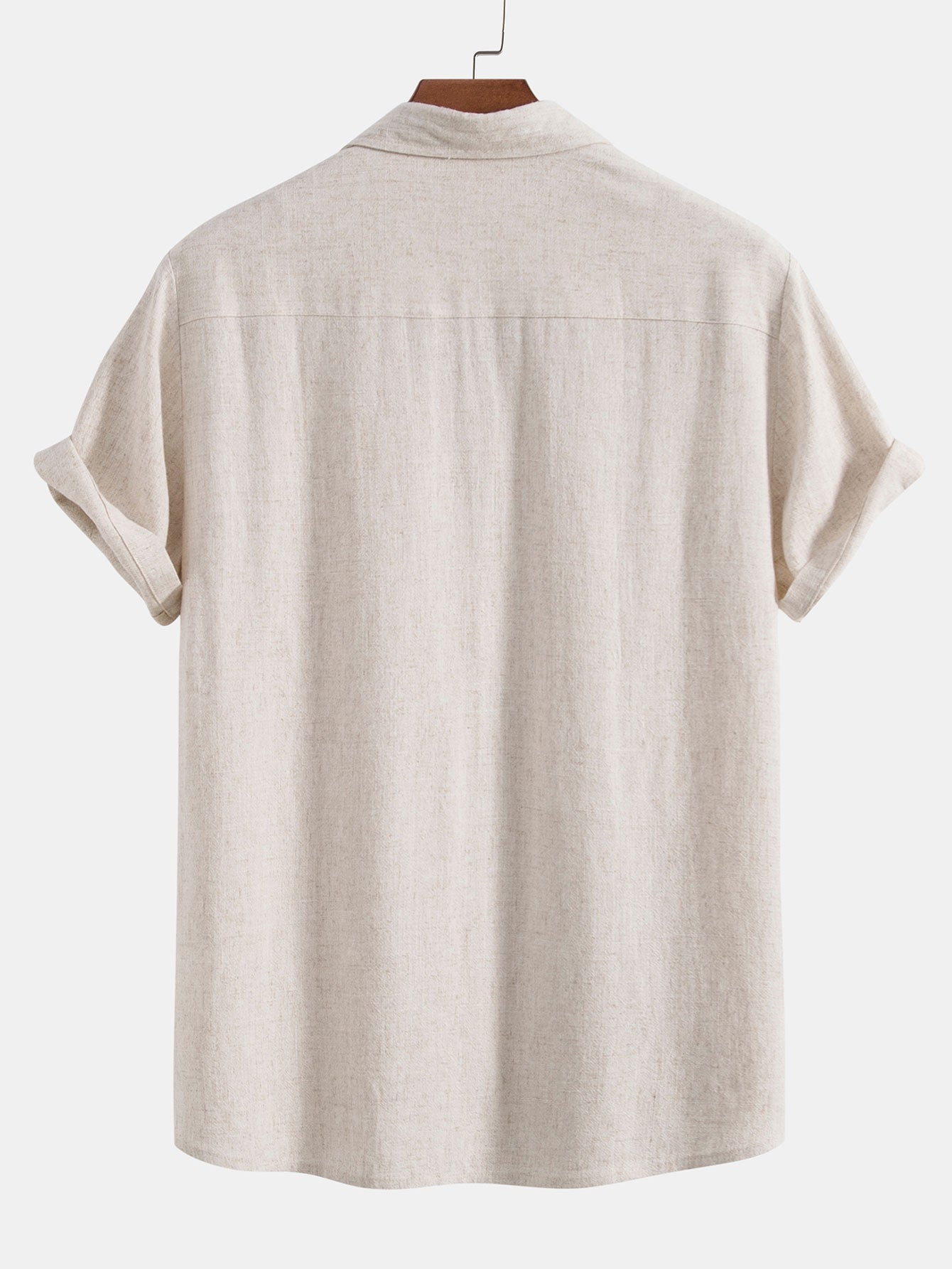 Ensemble en lin pour hommes - Chemise à manches courtes à boutons et pantalons à cordon de serrage
