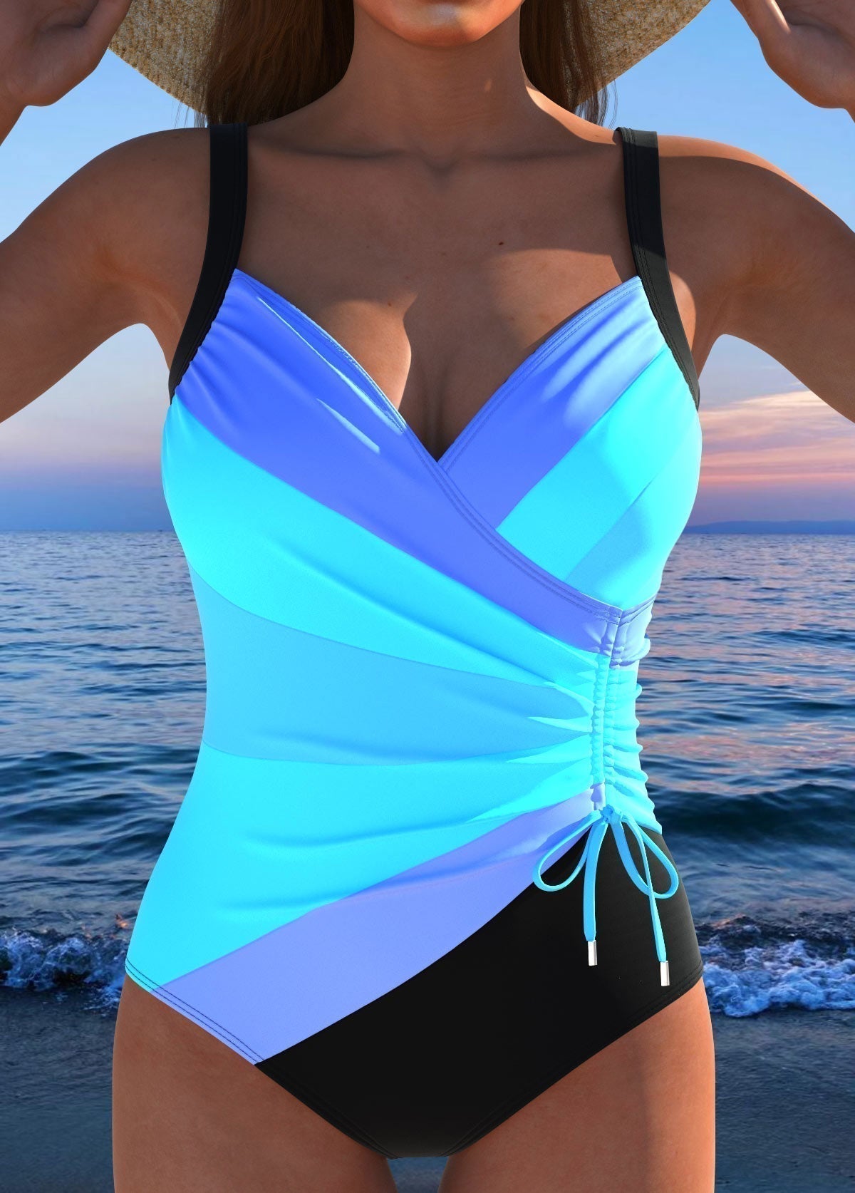 Women's Striped One-Piece Swimsuit Surplice