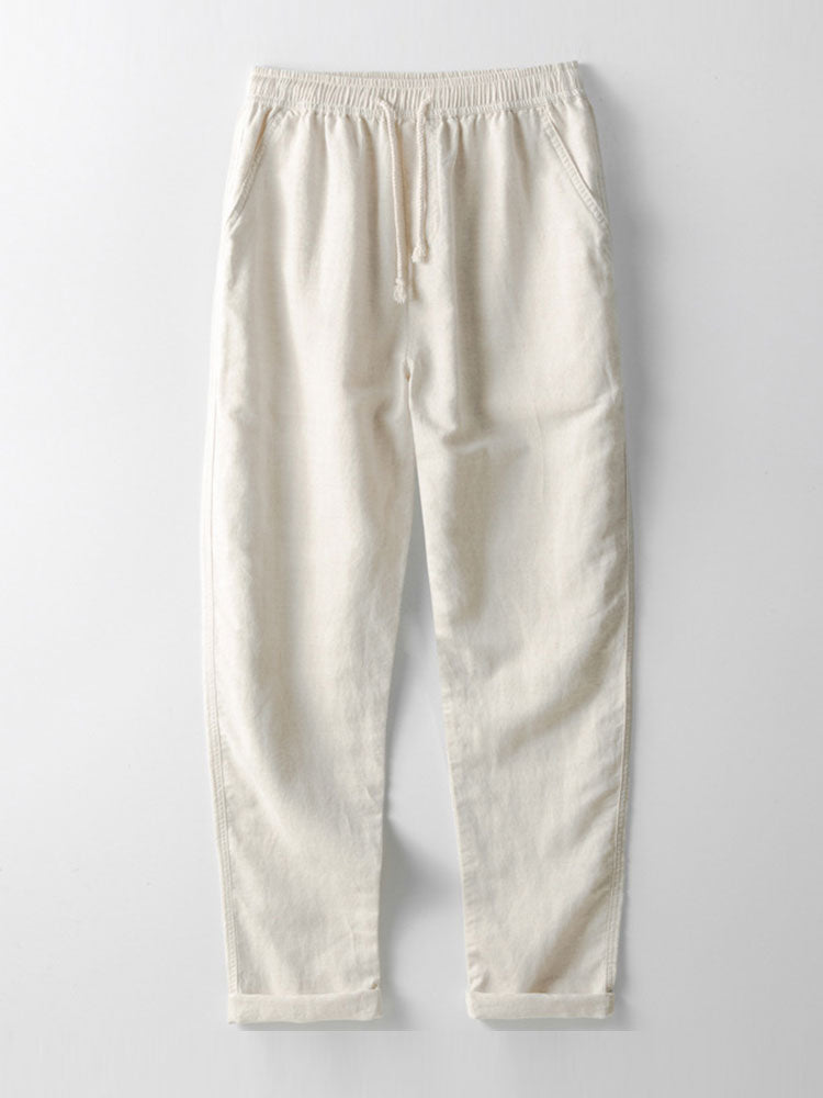 Ensemble en lin pour hommes - Chemise à manches courtes à boutons et pantalons à cordon de serrage