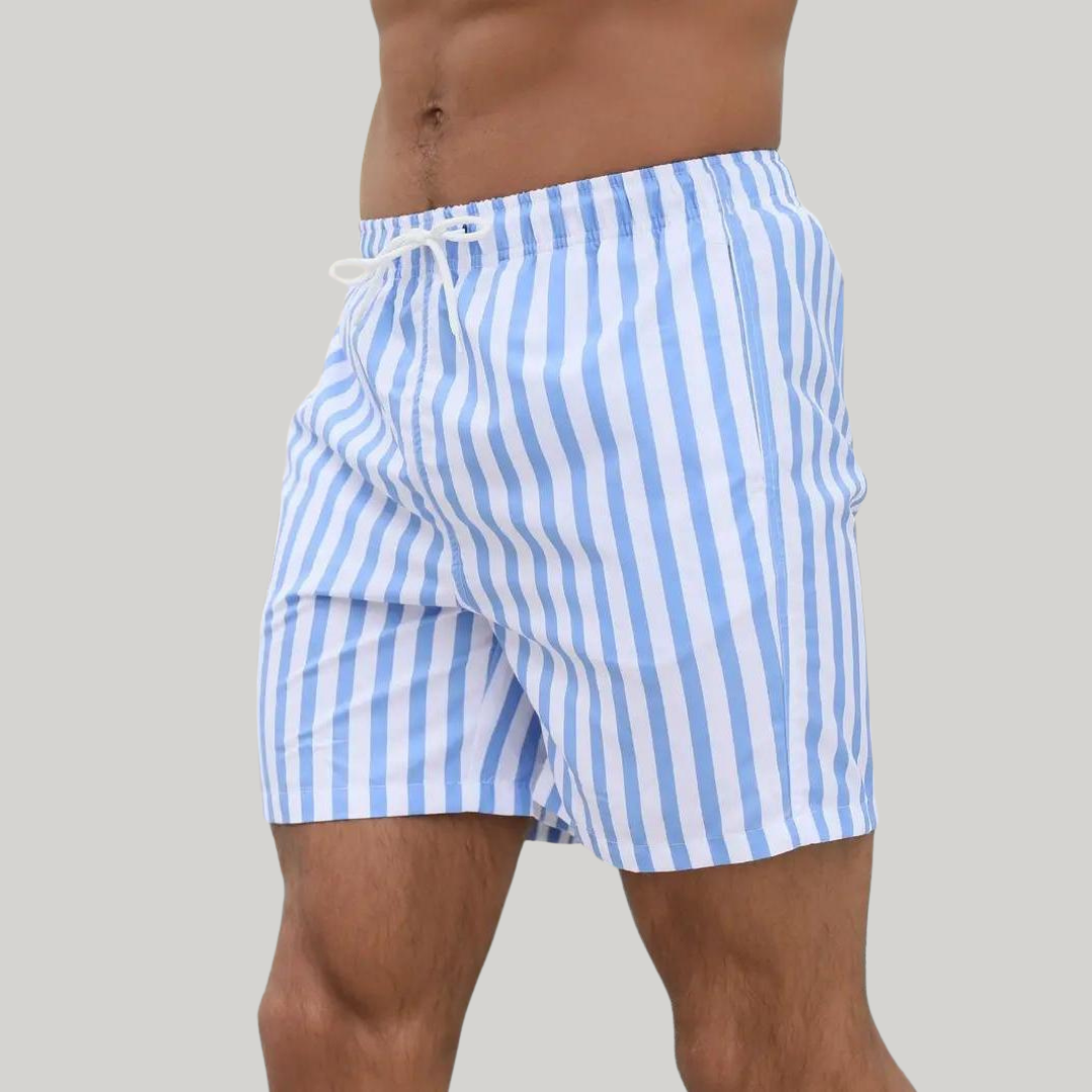 Shorts de bain à rayures avec cordon de serrage pour hommes