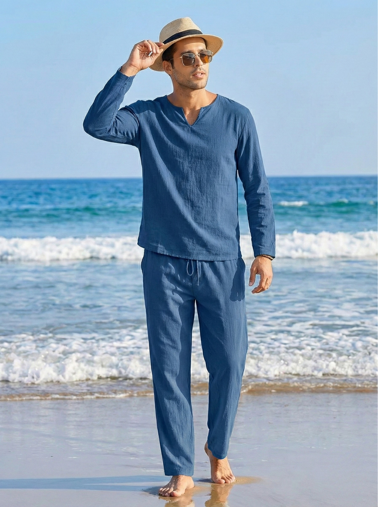 Men’s Two-Piece Relaxed Shirt and Pants Set – Effortless Contemporary Style