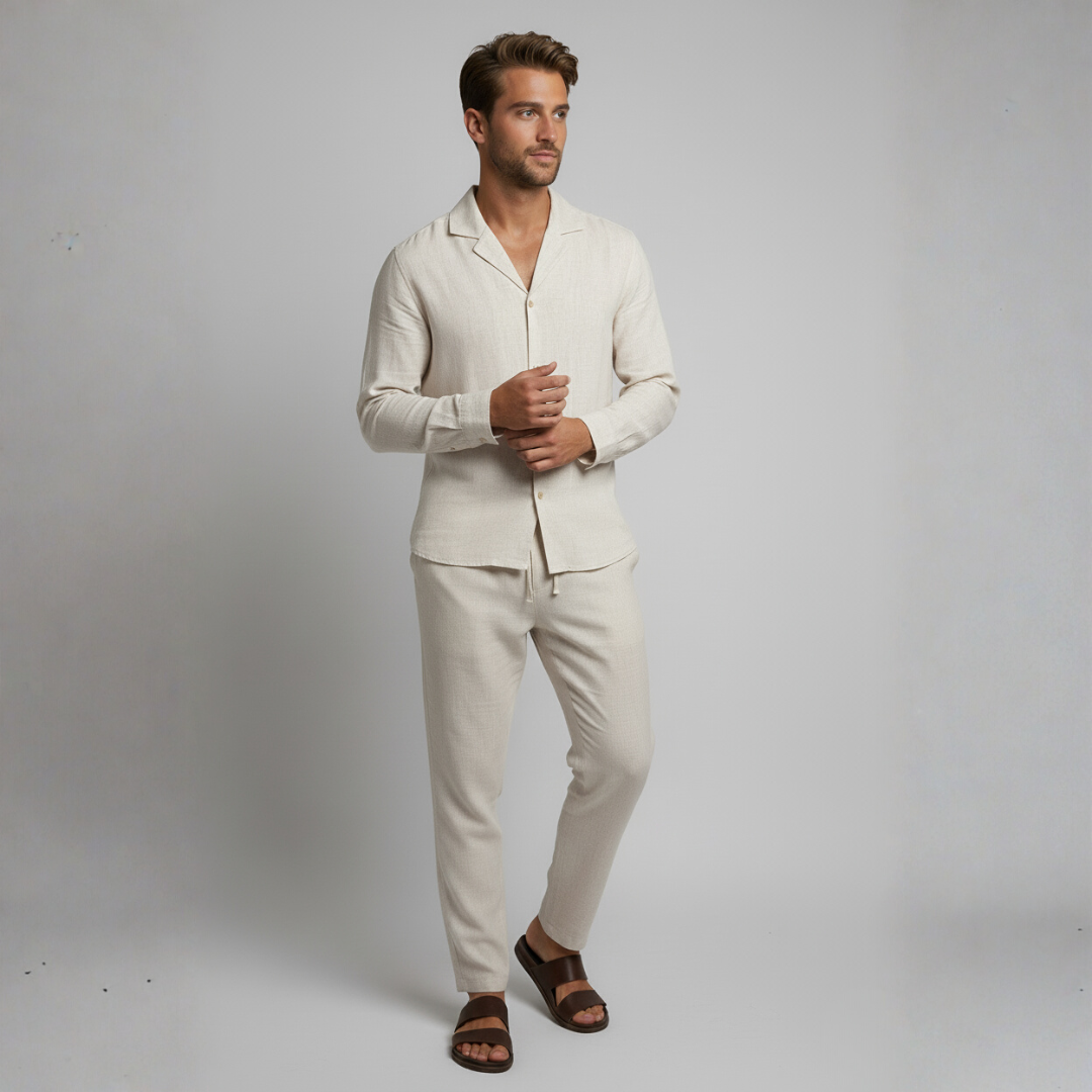 Men’s Refined Linen Summer Two-Piece Set – Relaxed Shirt and Tailored Trousers