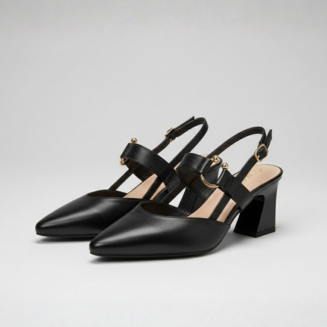 Women’s Slingback Block Heels with Buckle Detail – Elegant Everyday Silhouette