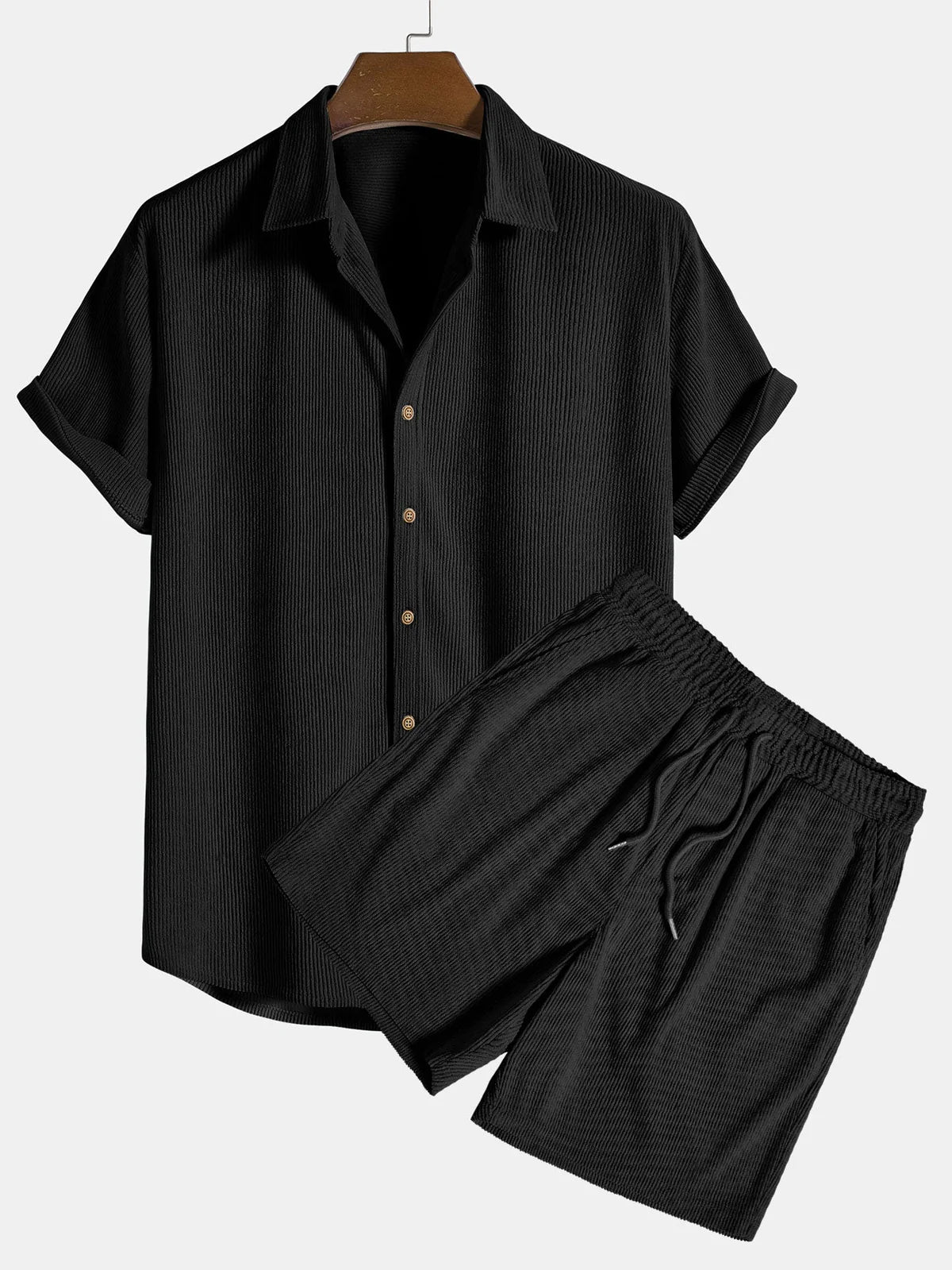 Men's Textured Short-Sleeve Button-Front Shirt and Shorts Set