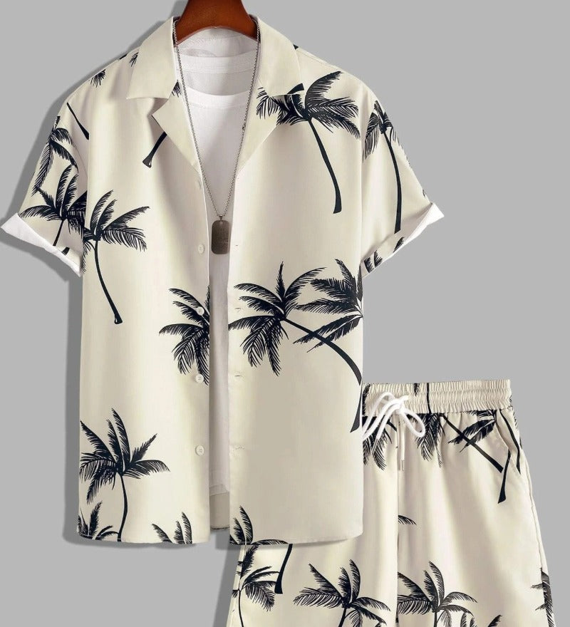 Men’s Two-Piece Summer Shirt and Shorts Set – Relaxed Tropical Print Style