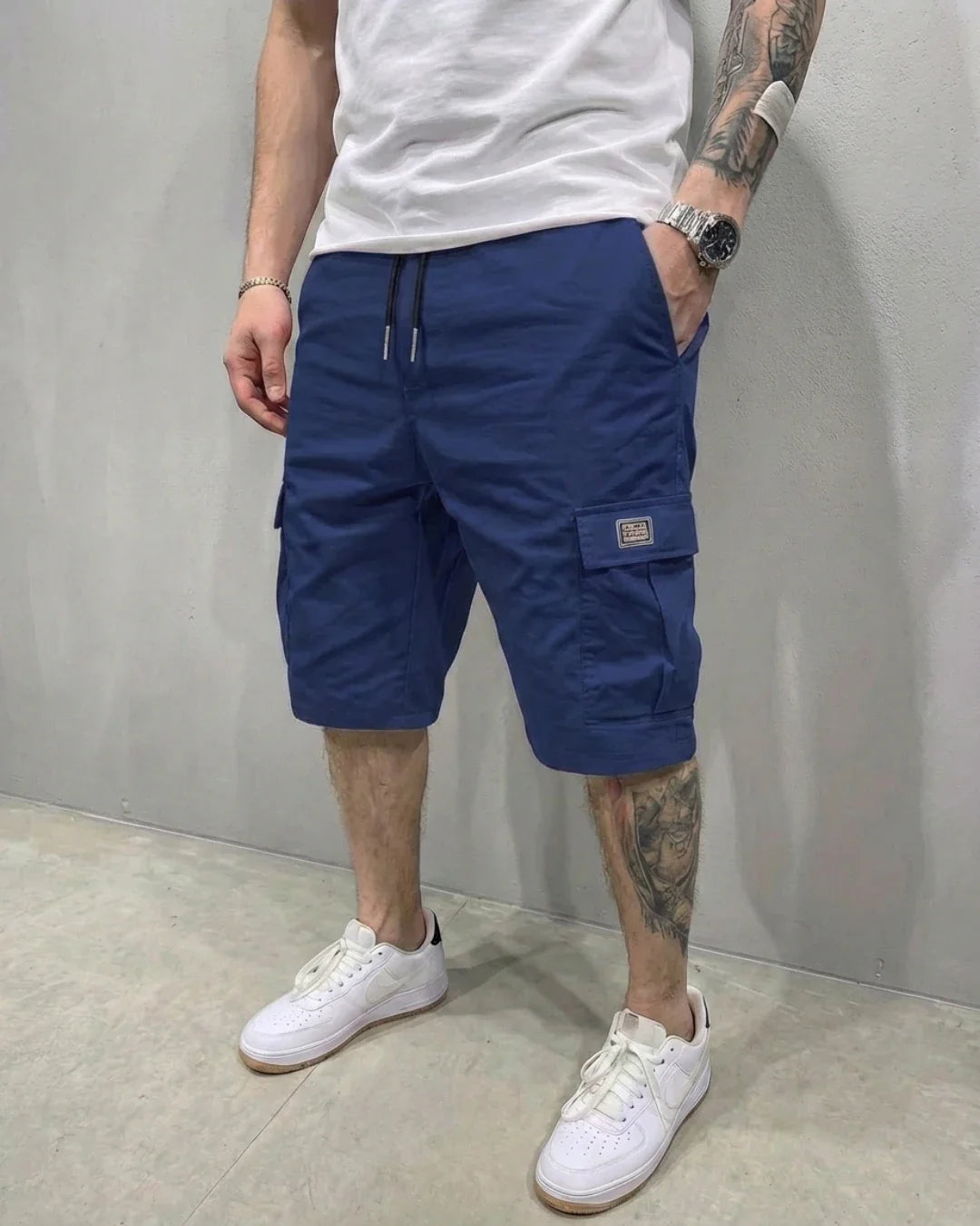Men's Drawstring Cargo Shorts with Side Pockets