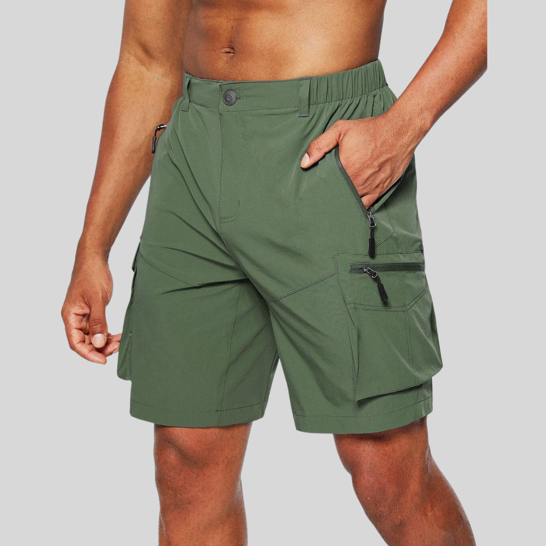 Men's Elastic Waist Cargo Shorts - Zip Pocket Design