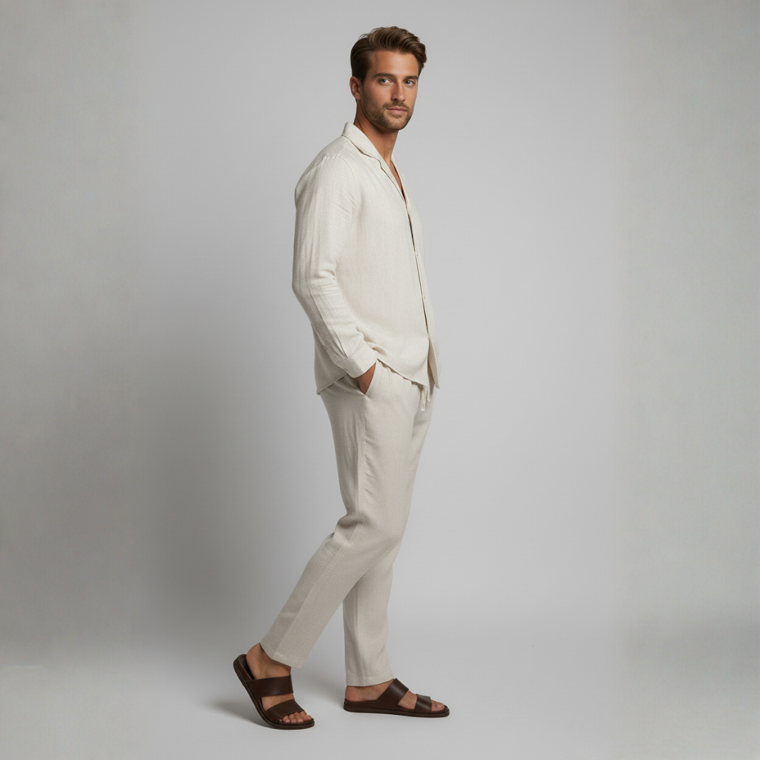 Men’s Refined Linen Summer Two-Piece Set – Relaxed Shirt and Tailored Trousers