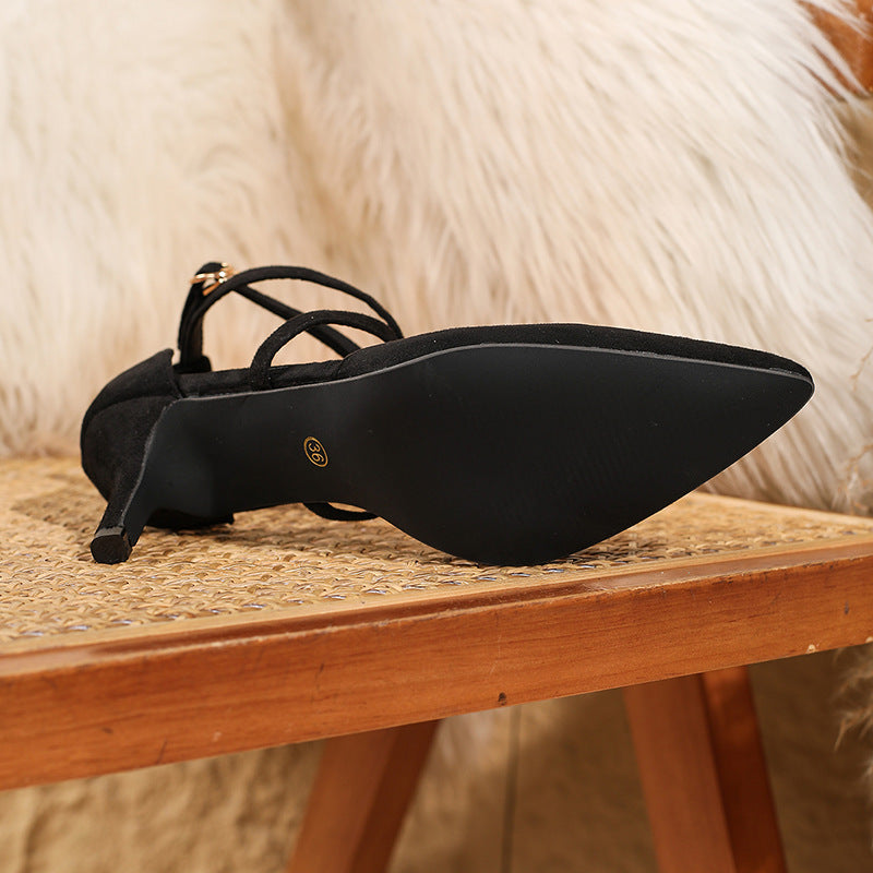 Women’s Pointed-Toe Stiletto Pumps with Cross Strap Design – Elegant Evening Heels