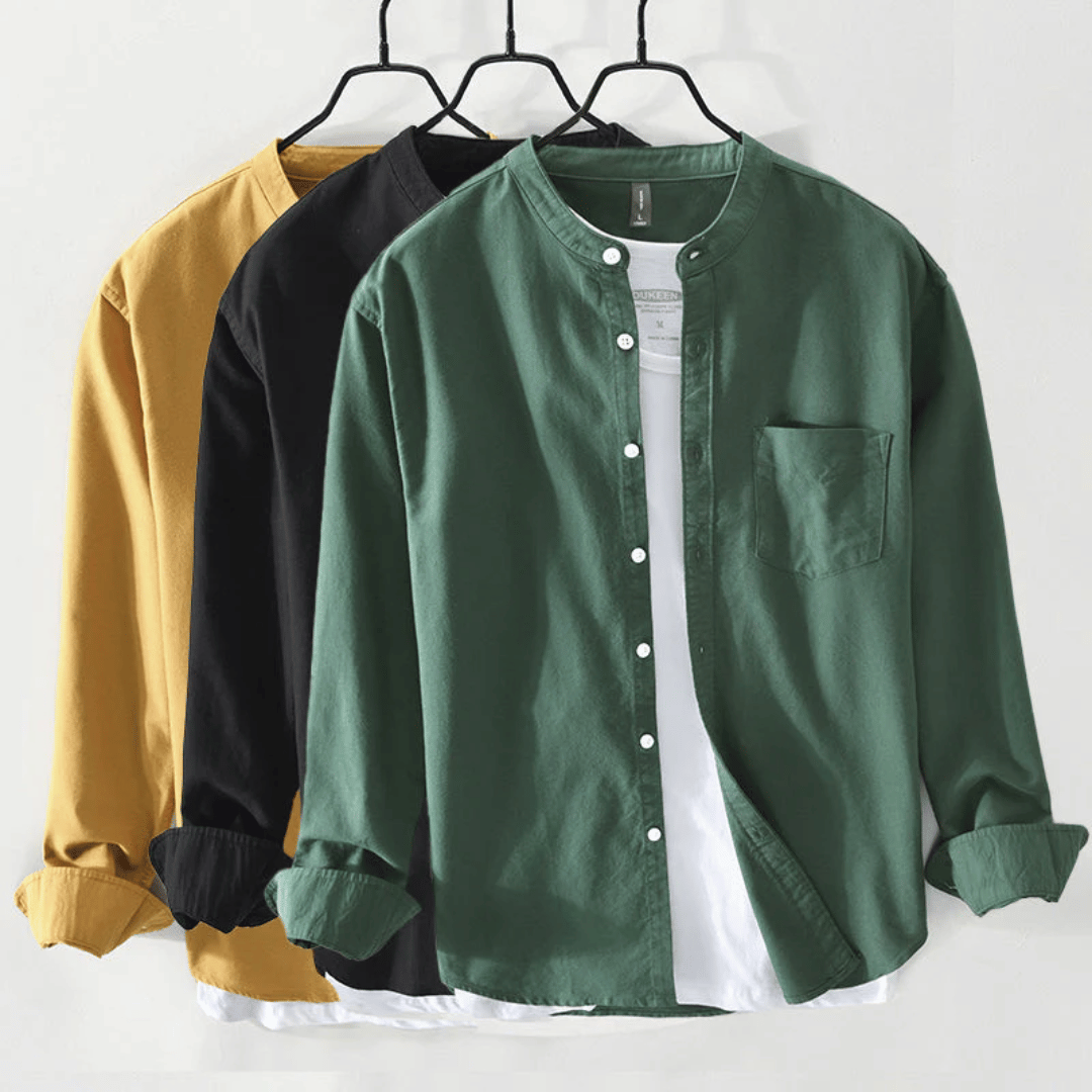 Chemise à manches longues à col band avec boutons pour hommes