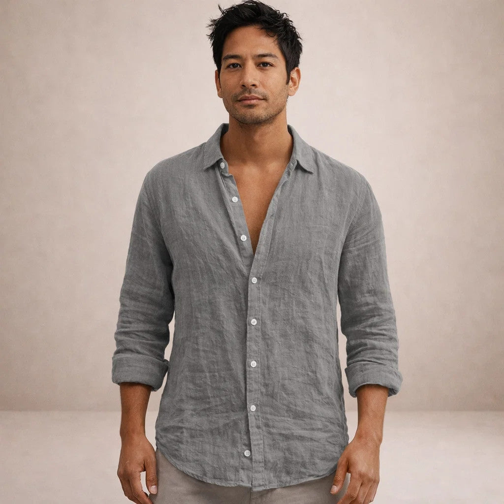 Men's Regular Fit Linen Button Down Long Sleeve Shirt