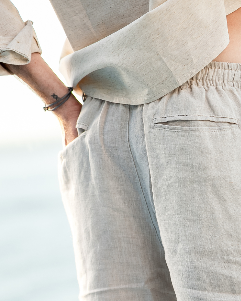 Men's Linen Drawstring Shorts with Elastic Waist