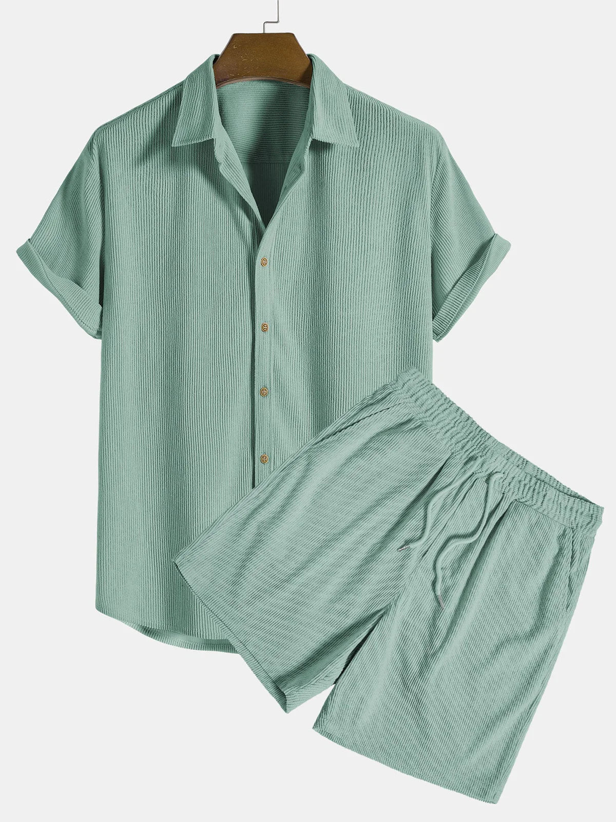 Men's Textured Short-Sleeve Button-Front Shirt and Shorts Set