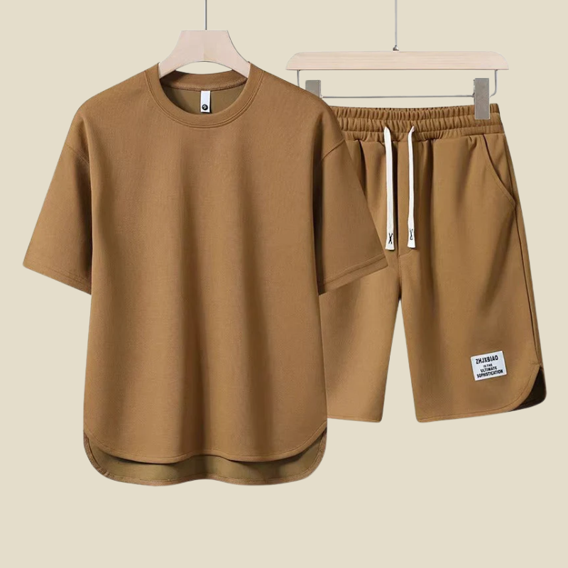 Men’s Two-Piece Casual Set – Relaxed T-Shirt and Drawstring Shorts