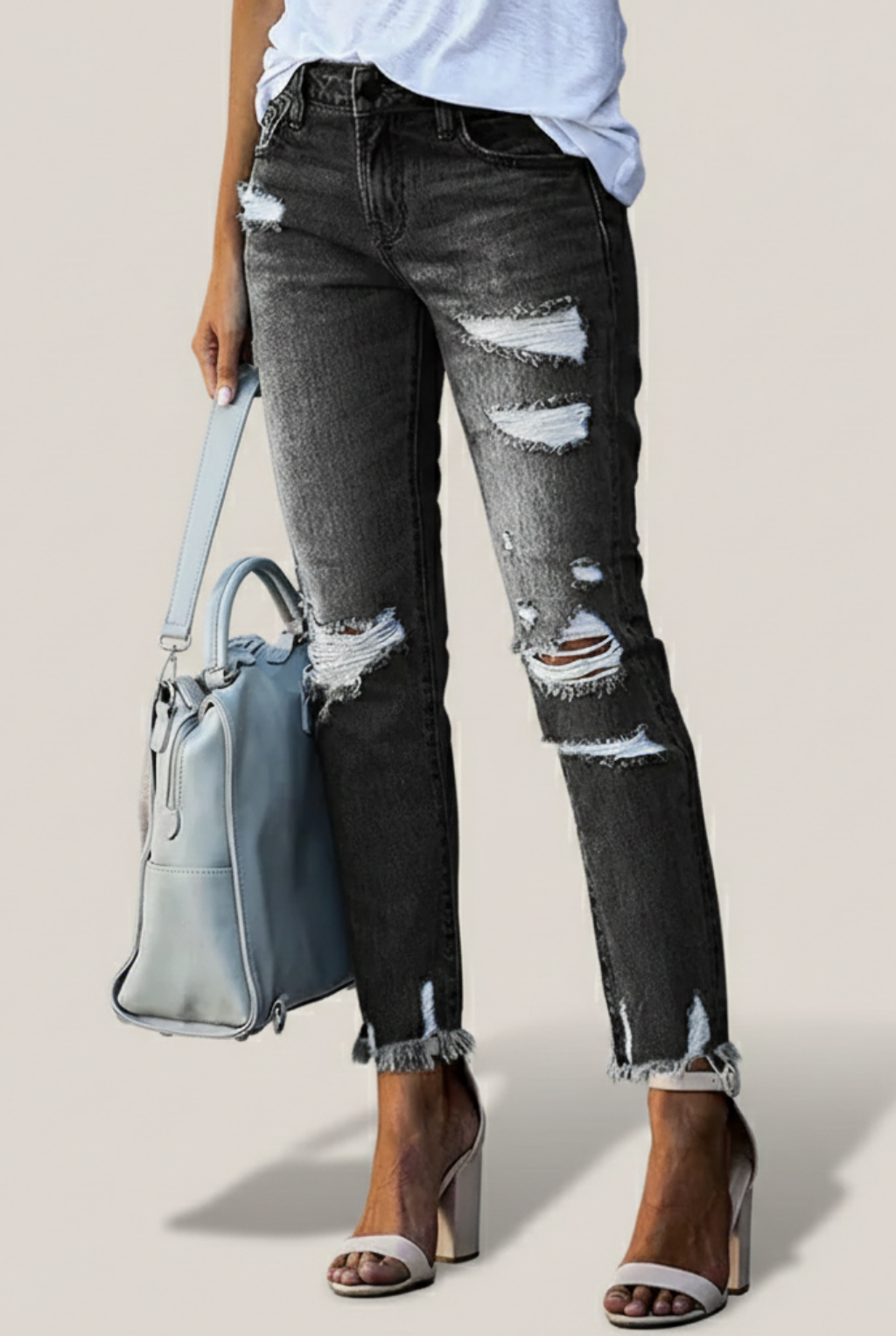 Women’s High-Waist Distressed Skinny Jeans – Sculpted Fit with Modern Edge