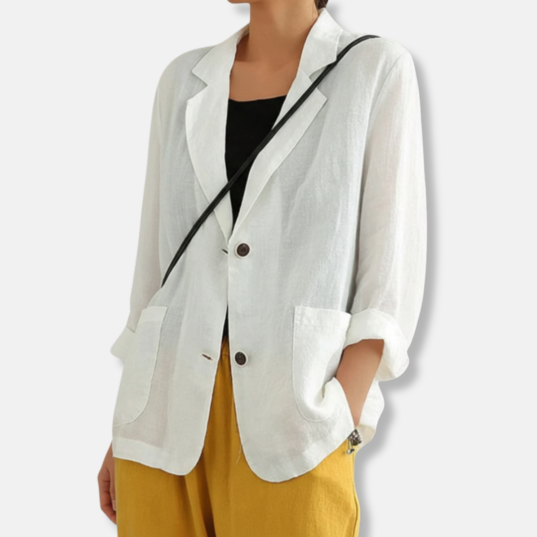 Blazer en lin à coupe relaxée avec revers cranté pour femmes