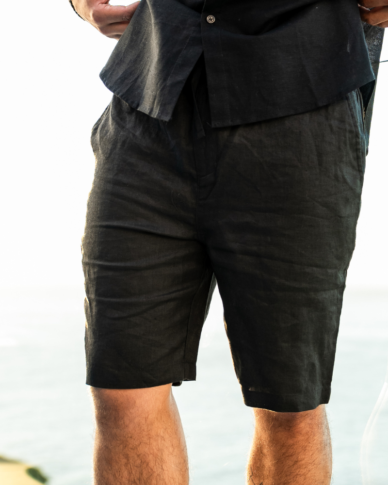 Men's Linen Drawstring Shorts with Elastic Waist