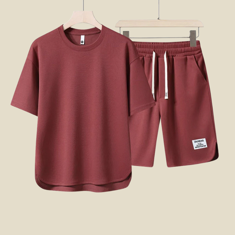 Men’s Two-Piece Casual Set – Relaxed T-Shirt and Drawstring Shorts