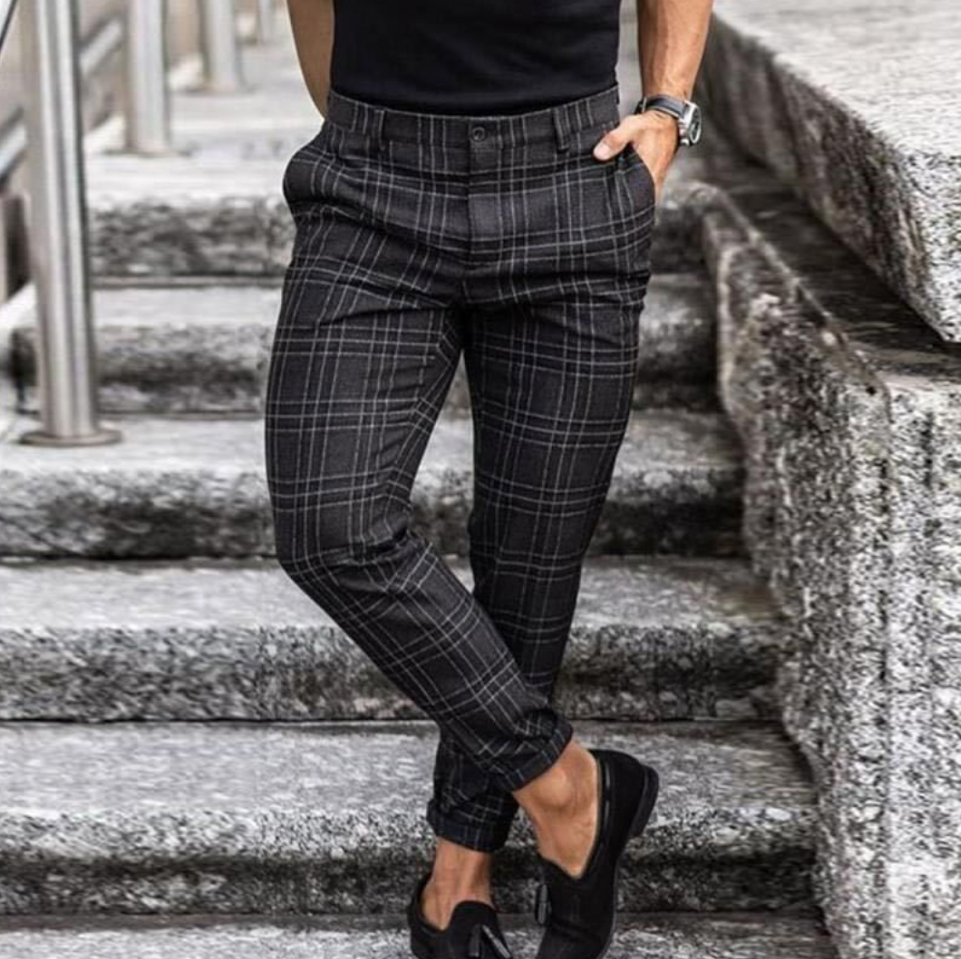 Men’s Tailored Check Pants – Slim Fit Smart-Casual Essential