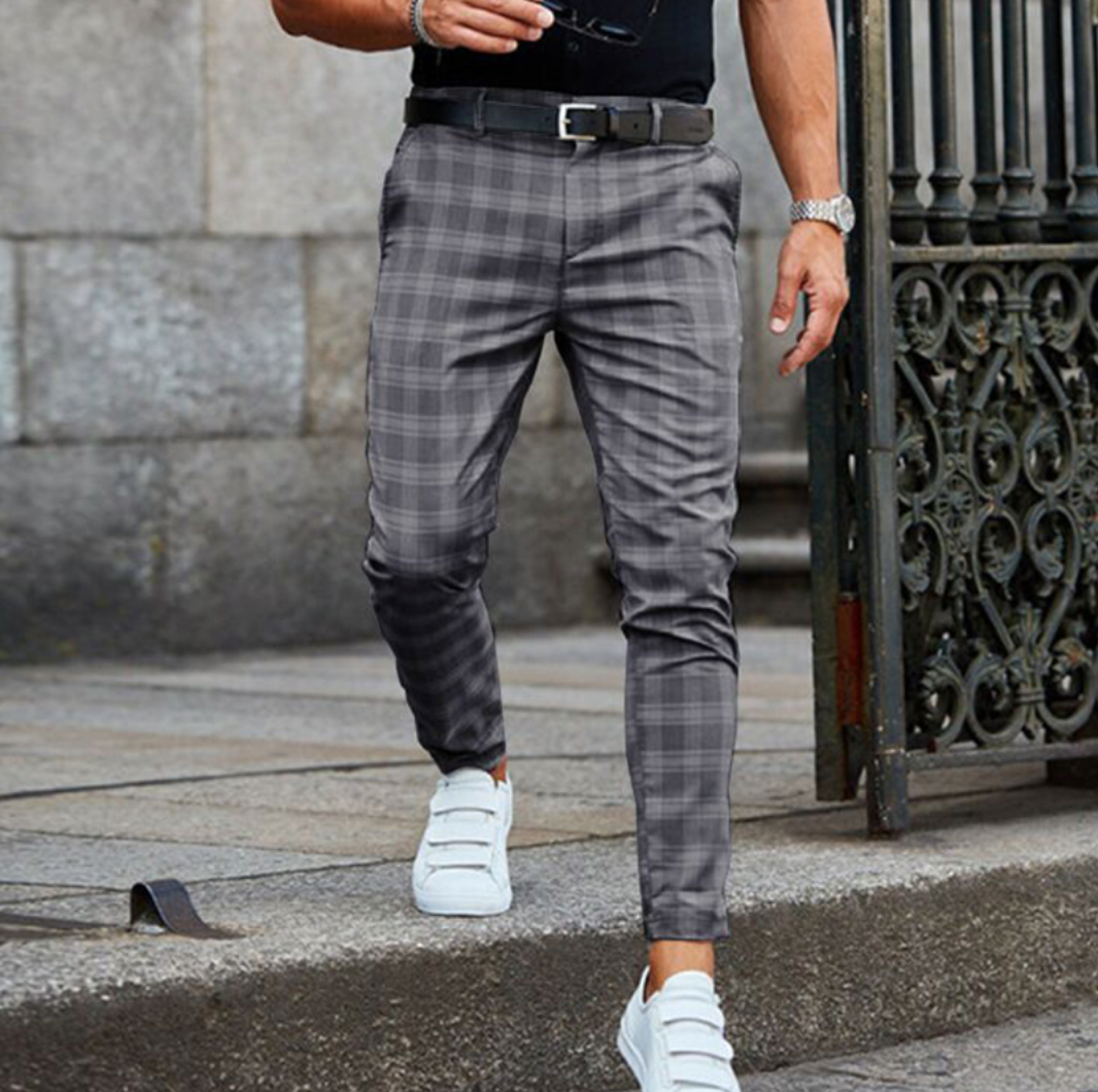 Men’s Tailored Check Pants – Slim Fit Smart-Casual Essential