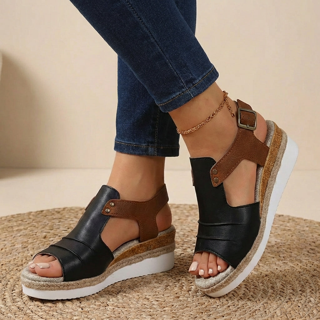 Women’s Contrast Platform Sandals with Buckle Strap – Modern Elevated Style