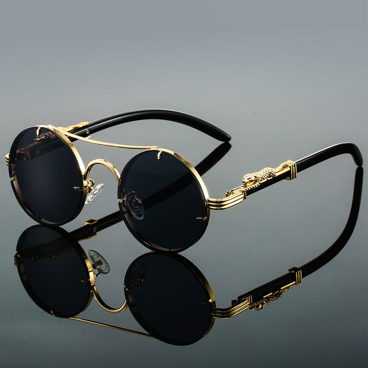 Women's Sunglasses Round Rimless Gold Frame Gradient Lenses